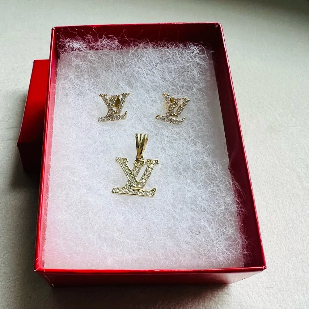 earrings and pendant with 14K gold letters - Picture 2 of 6